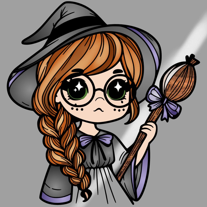 a witch with a braid and two glasses