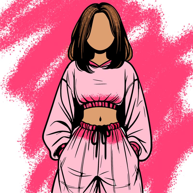 realistic girl faceless with baggy pants and a crop top