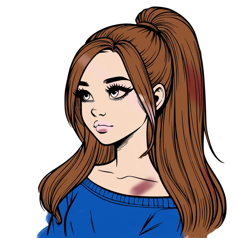 realistic girl with a high ponytail