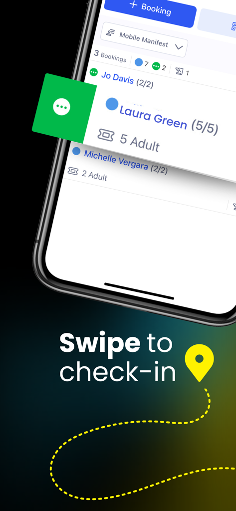 Peek Professional - Peek Professional app mobile manifest displaying the swipe to check in feature for tour guests