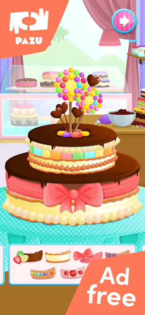 Cake maker Cooking games - A colorful multi tiered cake with candy toppings in a kids baking game