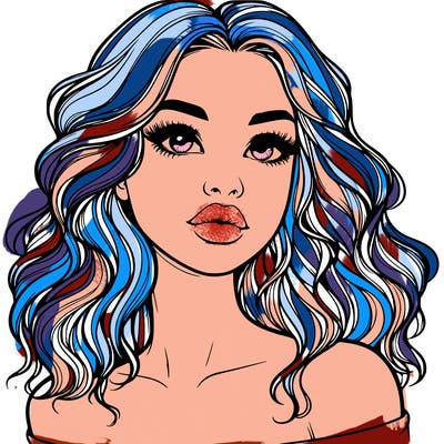 realistic girl with wavy hair and lips