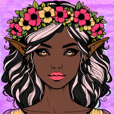 realistic female elf with flower crown