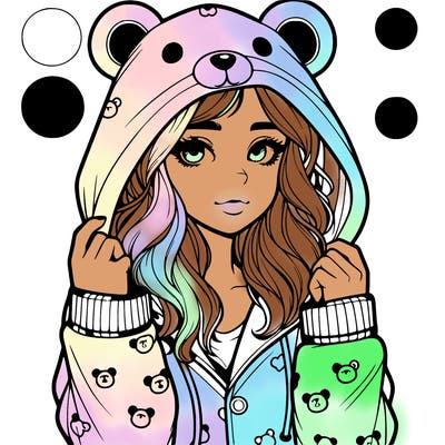 realistic girl in a animal pjs hoodie