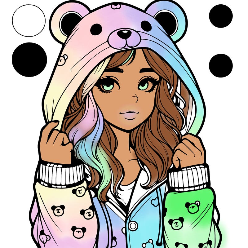 realistic girl in a animal pjs hoodie