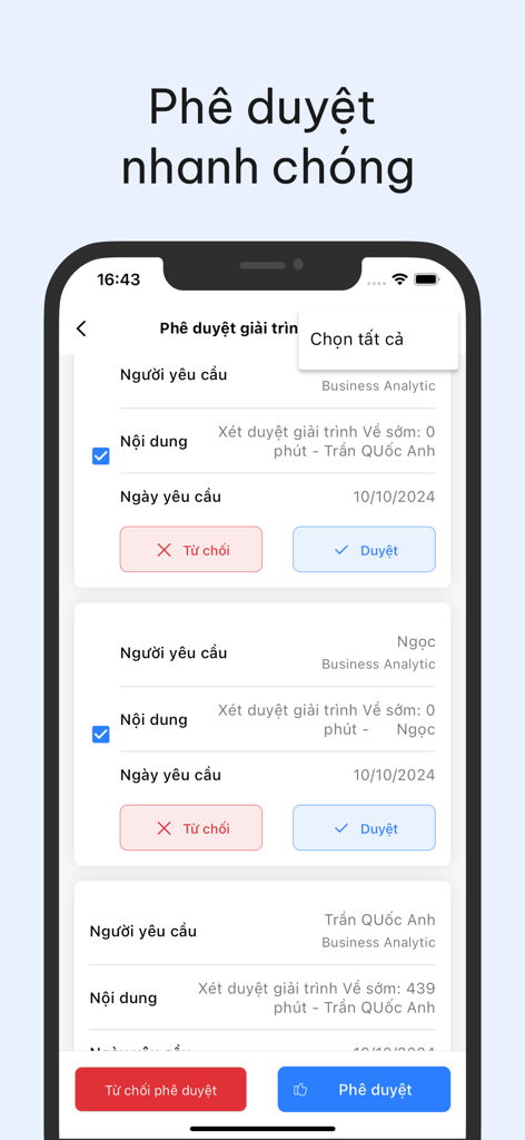 Humax - Écran de l'application mobile RH Humax pour l'approbation par le manager des demandes des employés