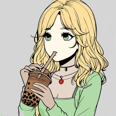 realistic girl drinking boba tea