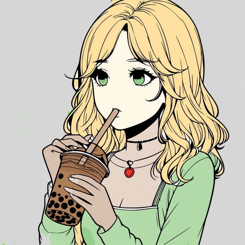 realistic girl drinking boba tea