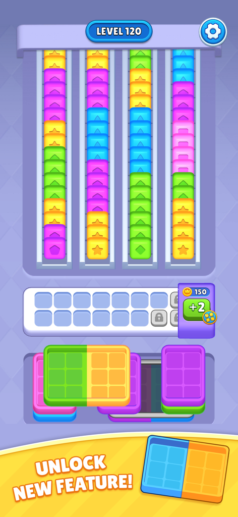 Sorting Cube Jam - Juego de Sorting Cube Jam mostrando cubos con patrones de colores y bandejas en el nivel 120