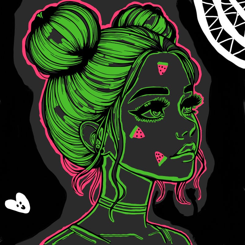 realistic girl with buns on the top of her head