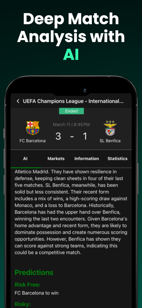 ScoreTips AI - ScoreTips AI app interface showing detailed football match analysis and score predictions