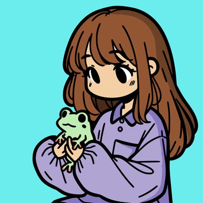 girl with long hair and a oversized shirt. and she is holding a frog