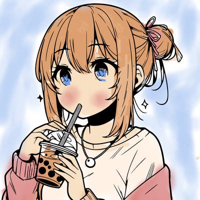 manga character drinking boba