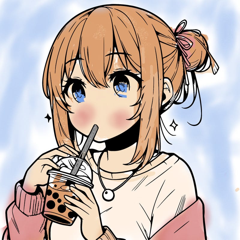 manga character drinking boba