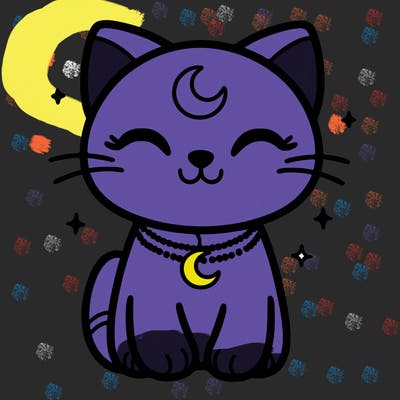 a cat with a moon necklace