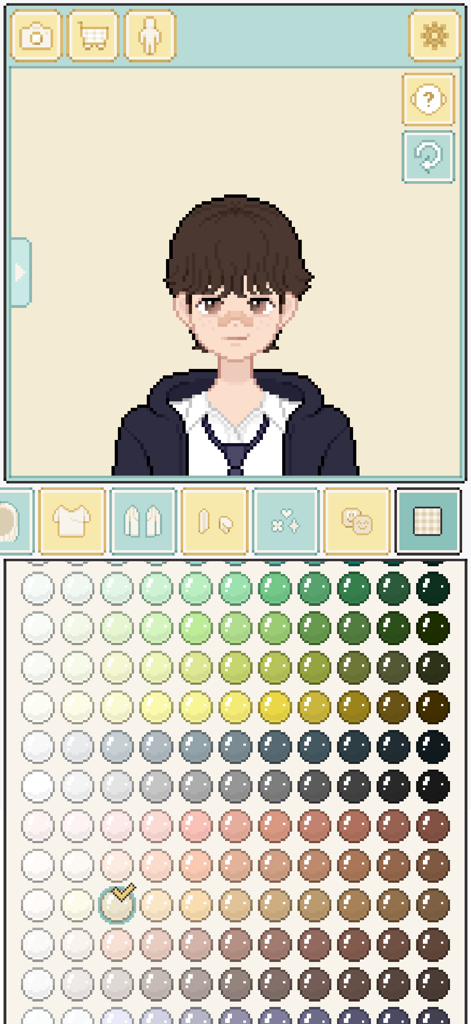PIXPIX: Make my Avatar - A pixel art avatar editor featuring a male character and an extensive color palette.
