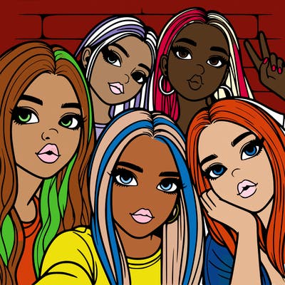 group of teen girls friends y2k up close in a selfie