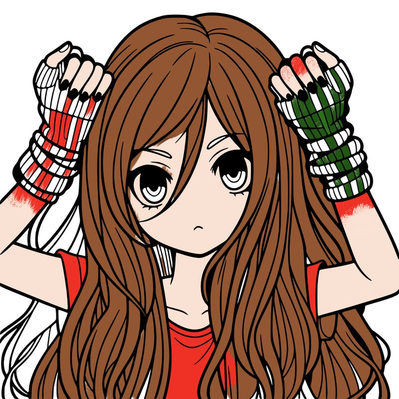 long haired girl with fingerless gloves