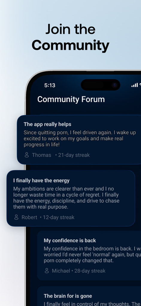 Purepath - Quit Porn Now - Purepath App Community-Forum mit Nutzer-Testimonials und Genesungs-Streaks