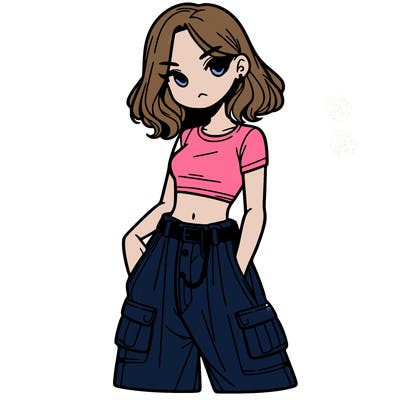 girl with crop top and baggy pants
