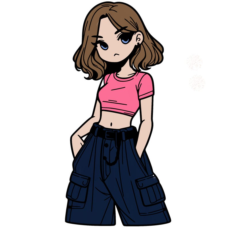 girl with crop top and baggy pants
