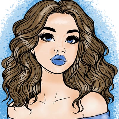 realistic girl with wavy hair and lips