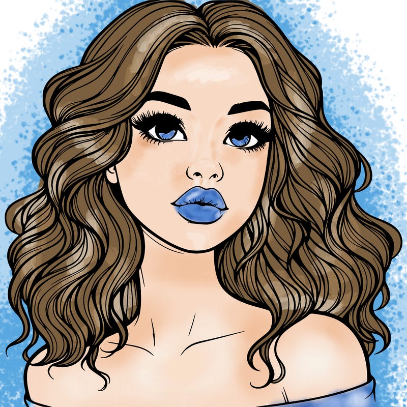 realistic girl with wavy hair and lips
