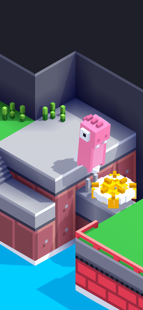 Dino Bros - A pink blocky dinosaur character stands on a platform in the Dino Bros puzzle game
