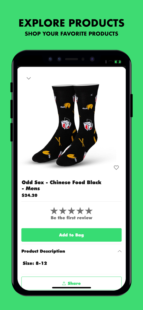 Everything 420 - Everything 420 mobile app displaying a product page for mens Chinese food themed novelty socks
