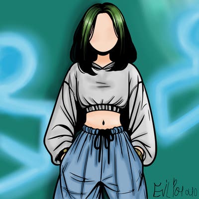realistic girl faceless with baggy pants and a crop top
