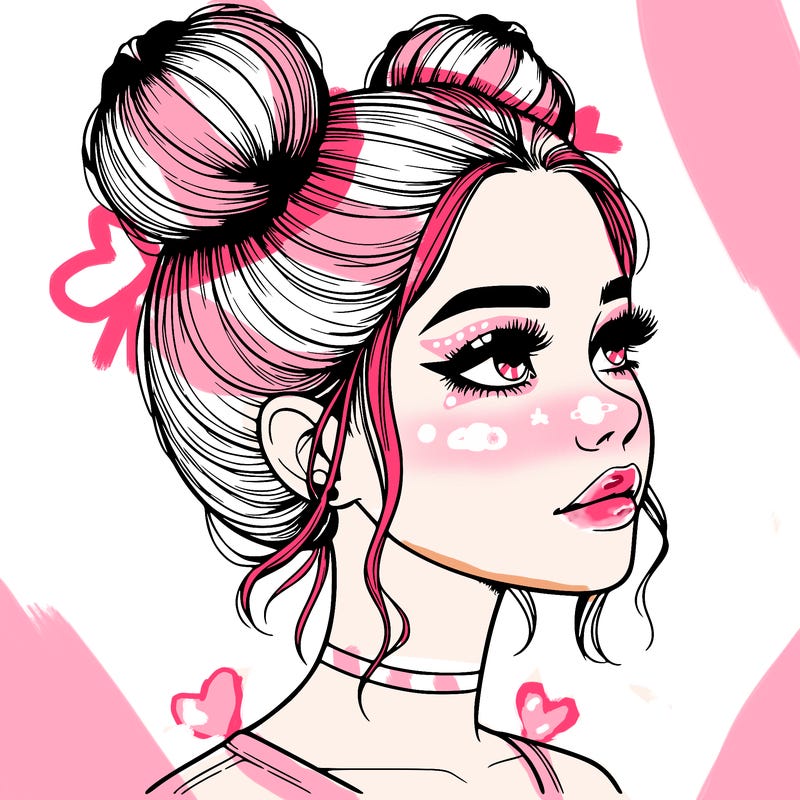 realistic girl with buns on the top of her head