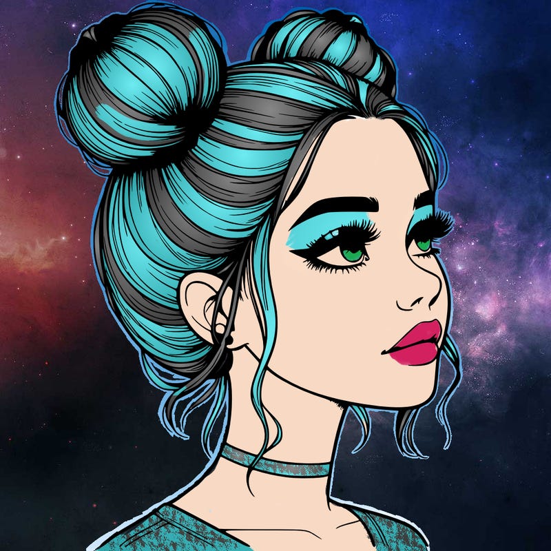 realistic girl with buns on the top of her head