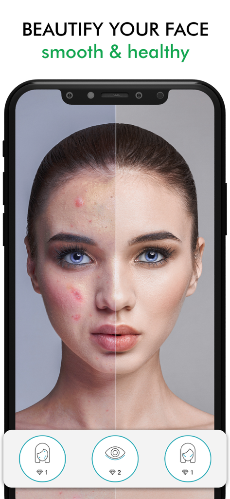 Fix The Photo Body Editor&Tune - Before and after comparison of face retouching for skin smoothing and blemish removal