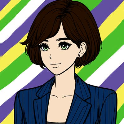 one beautiful girl realistic wearing suit with short hair