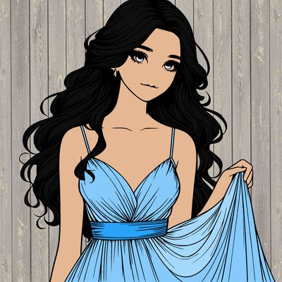 realistic girl in flowy silky prom dress