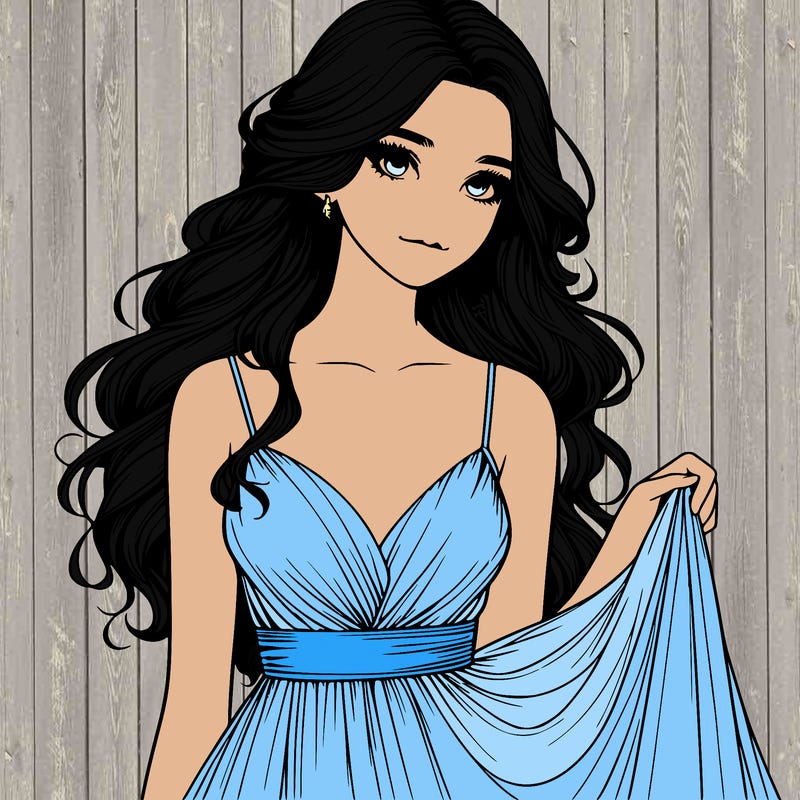 realistic girl in flowy silky prom dress