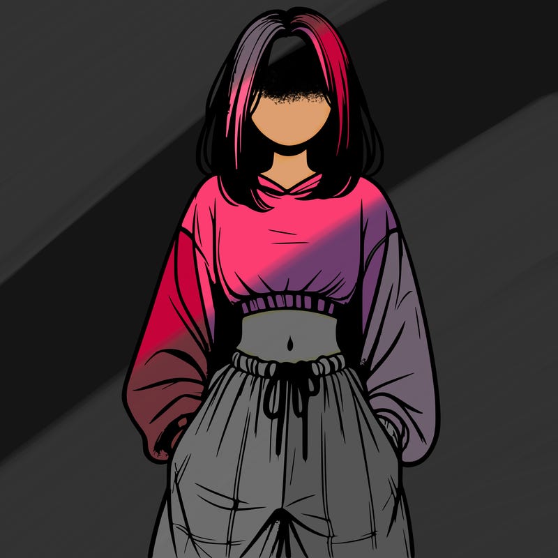 realistic girl faceless with baggy pants and a crop top