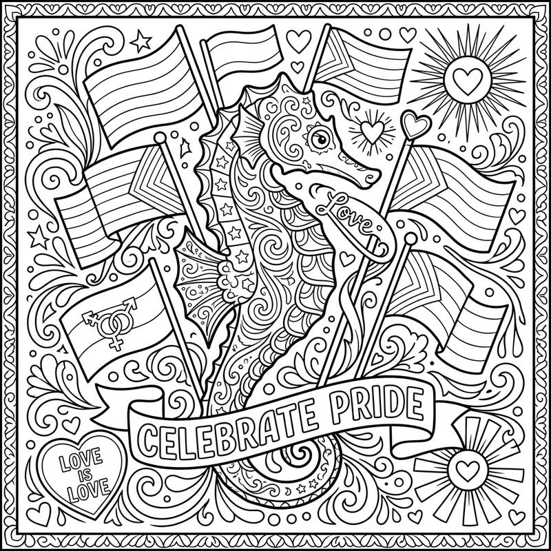 Dive into a vibrant celebration of love and diversity with this unique Reidi Seahorse coloring page. Featuring intricate patterns and empowering Pride symbols, it offers a joyful and meaningful coloring experience for all.