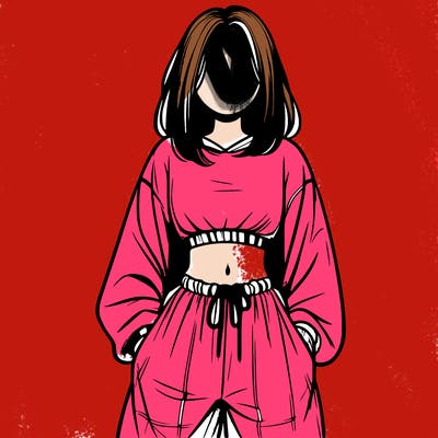 realistic girl faceless with baggy pants and a crop top