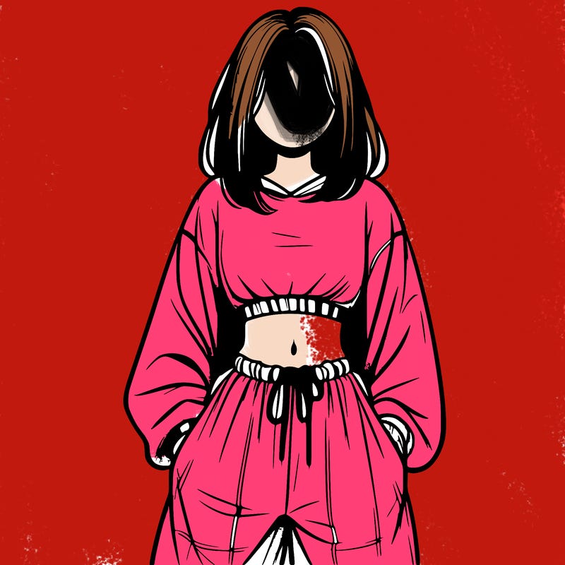 realistic girl faceless with baggy pants and a crop top