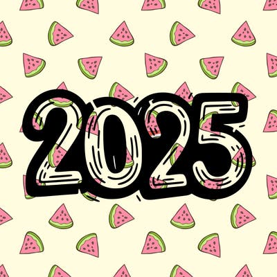 one line scrawled numbers sketch design “2025”