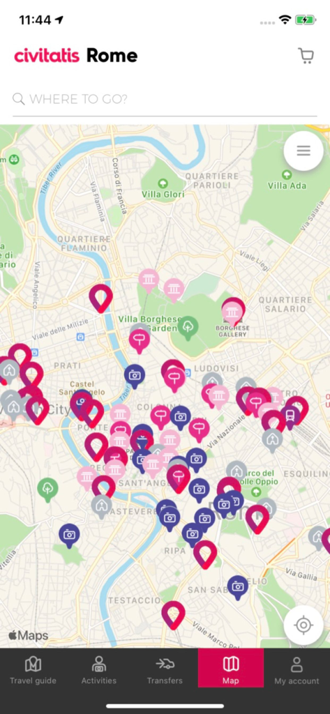 Rome Guide by Civitatis.com - Mapa interactivo de la ciudad de Roma con marcadores de atracciones en la aplicación de viajes de Civitatis