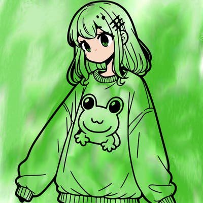 girl wearing frogging sweatshirt