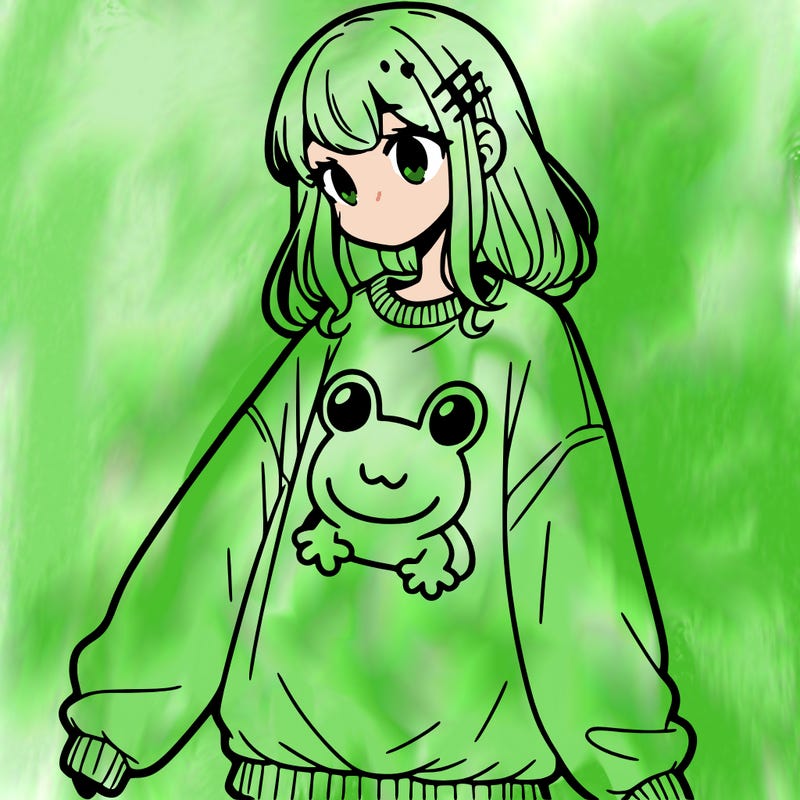 girl wearing frogging sweatshirt