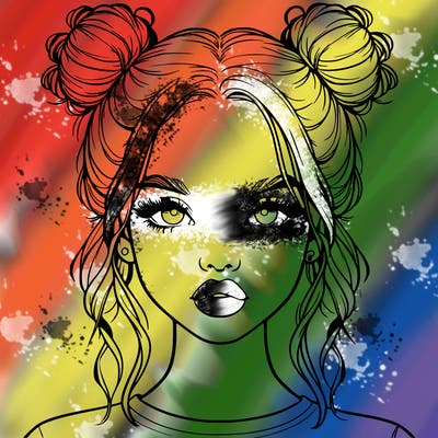 realistic girl with two buns in hair and lips