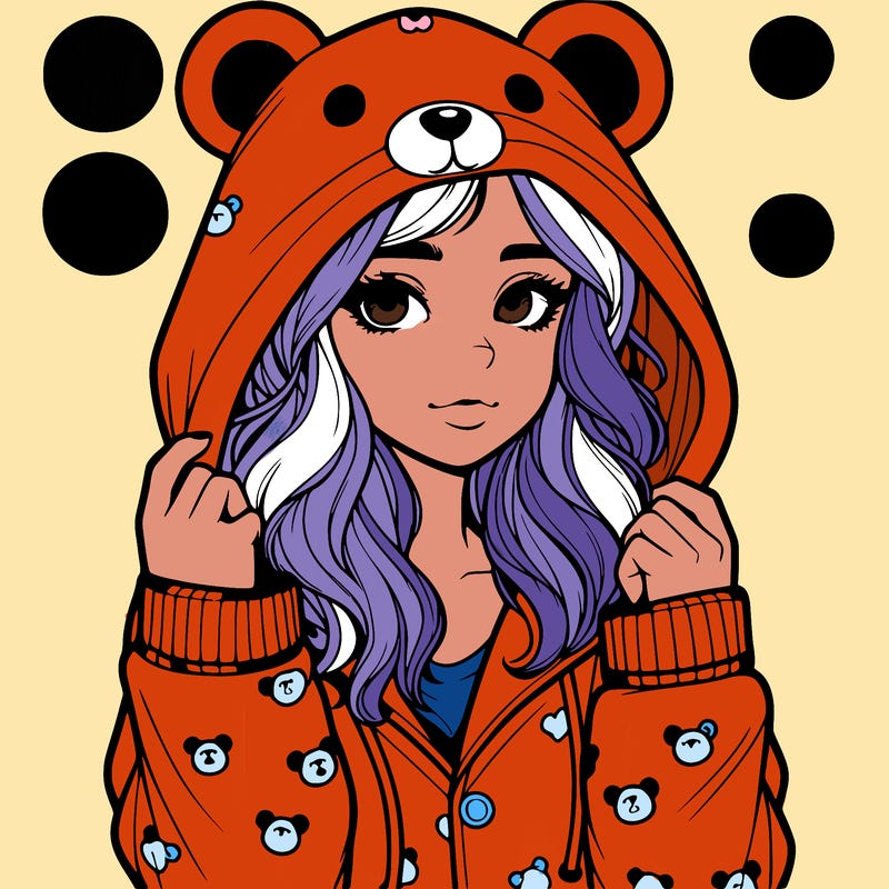 realistic girl in a animal pjs hoodie