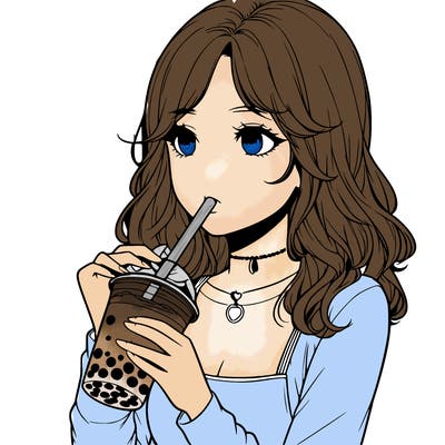 realistic girl drinking boba tea