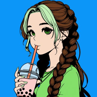 realistic girl with braided hair drinking boba