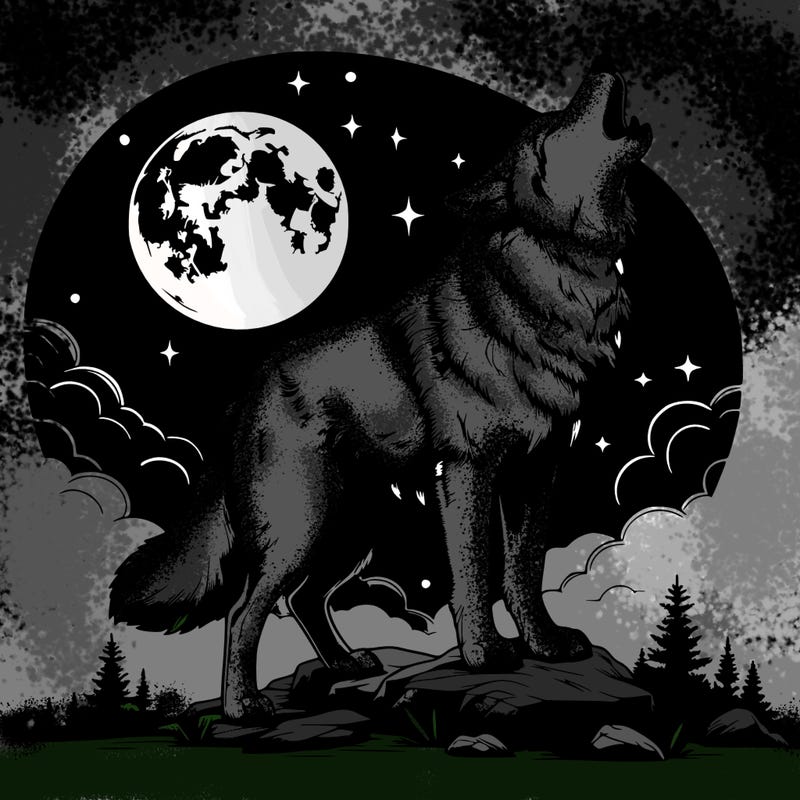 realistic wolf howling at moon