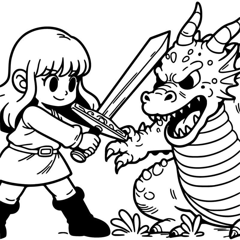 girl with sword fighting a monster